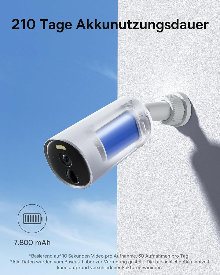 Baseus Security B1 Solocam Überwachungskamera Aussen Kabellos 210Tage, 2K HD, 145 Grad, IP67, Nachts