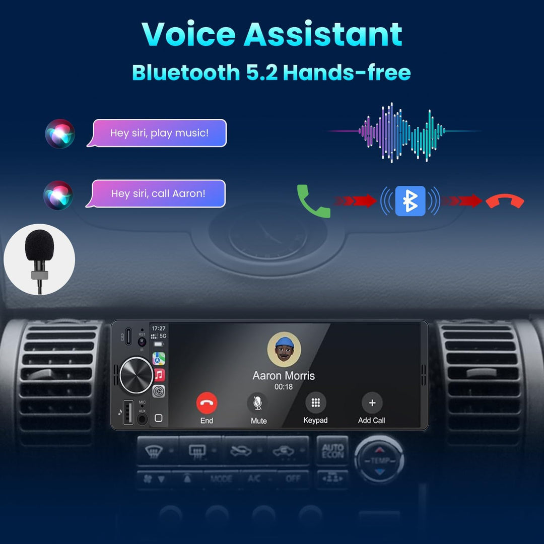 Autoradio 1DIN Mit Bildschirm (6,3") Kompatibel Mit Apple CarPlay [Wireless] Android Auto Bluetooth