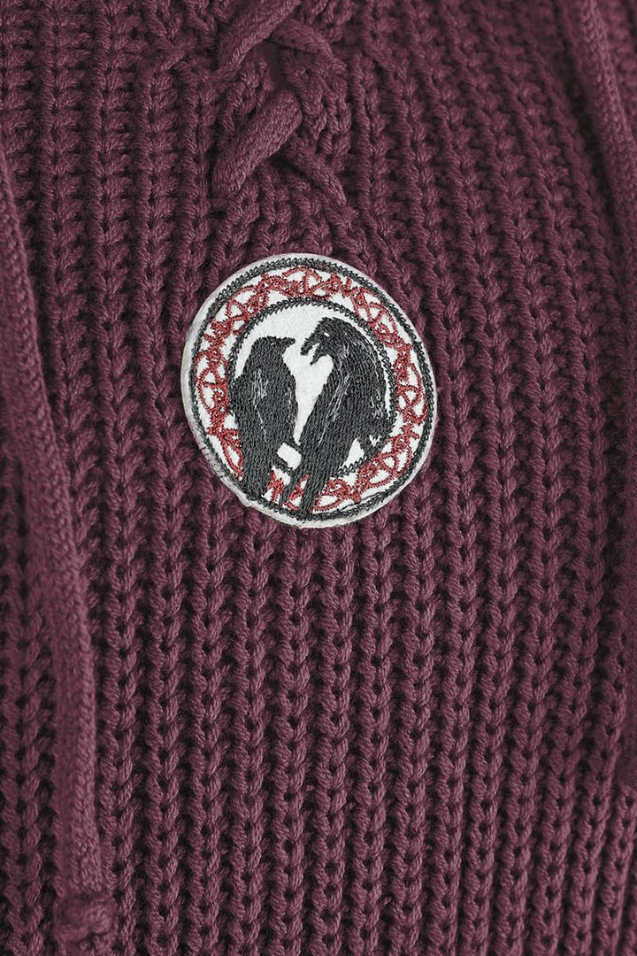 Black Premium by EMP Damen dunkelroter Strickpullover mit Kapuze und Schnürung M Bordeaux, M Bordeau