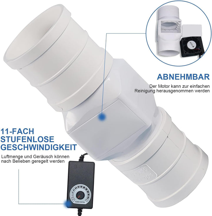 Rohrventilator 2'' Kanalventilator Klein Abluftventilator Badlüfter Mischdurchfluss Rohrlüfter für B
