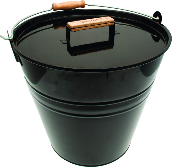 Valiant Kindling & Ash Metalleimer mit Deckel, 30 cm Durchmesser, Schwarz