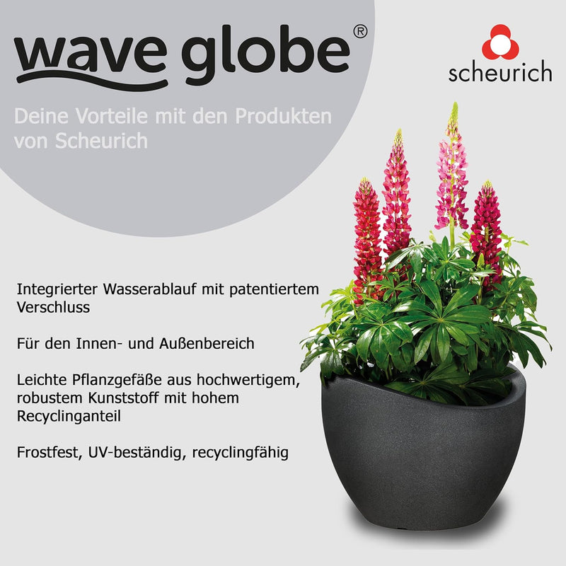 Scheurich Wave Globe, Pflanzgefäss aus Kunststoff, Schwarz-Granit, 40 cm Durchmesser, 22,2 cm hoch,