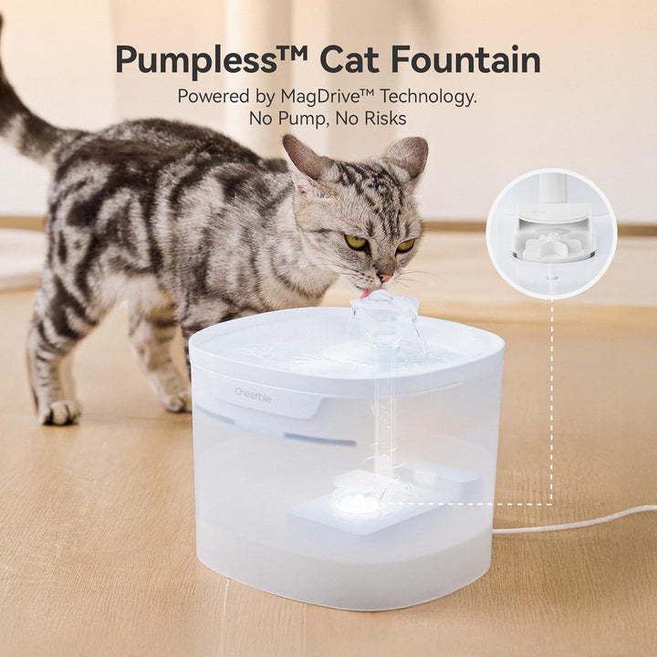 Cheerble E1 Lite Katzenbrunnen, Ohne Pumpe & 23dB Extrem Leise, 2L Trinkbrunnen für Katze Hund mit M