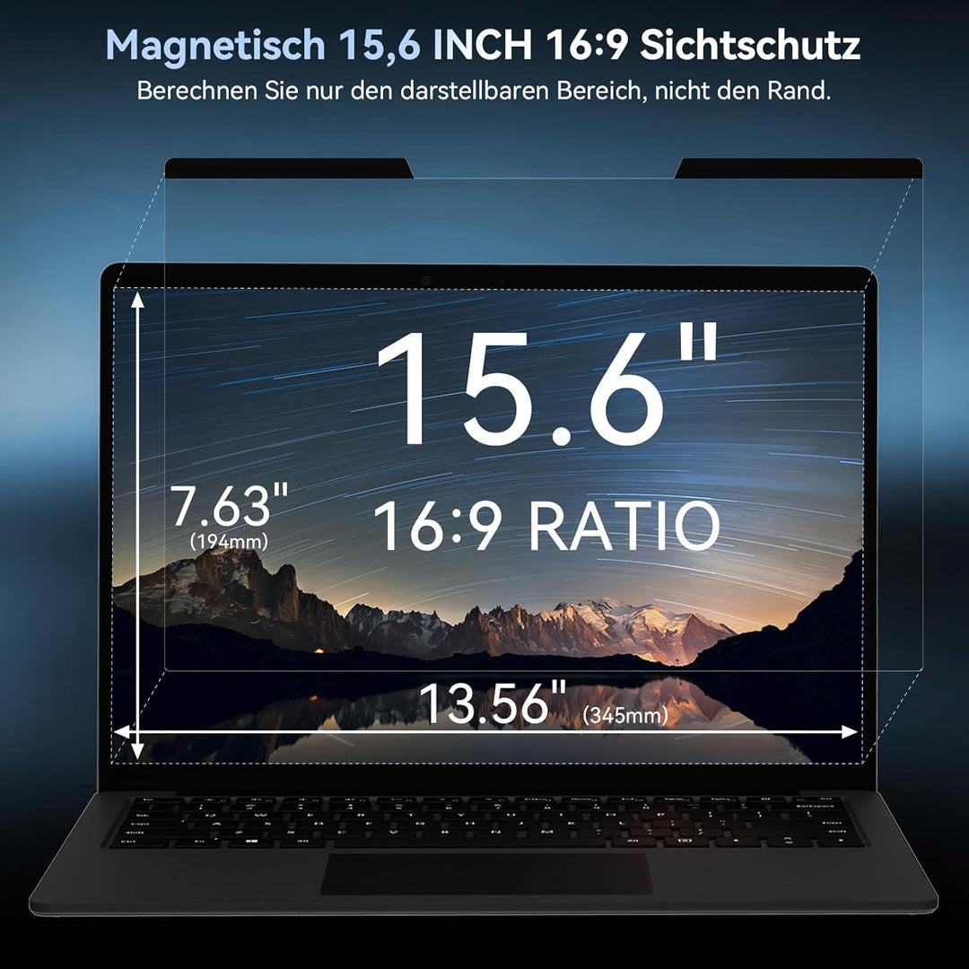 Magnetischer sichtschutz für 15,6 Zoll Laptop 16:9, Abnehmbarer Sichtschutzfolie, Anti Blaulicht Ble