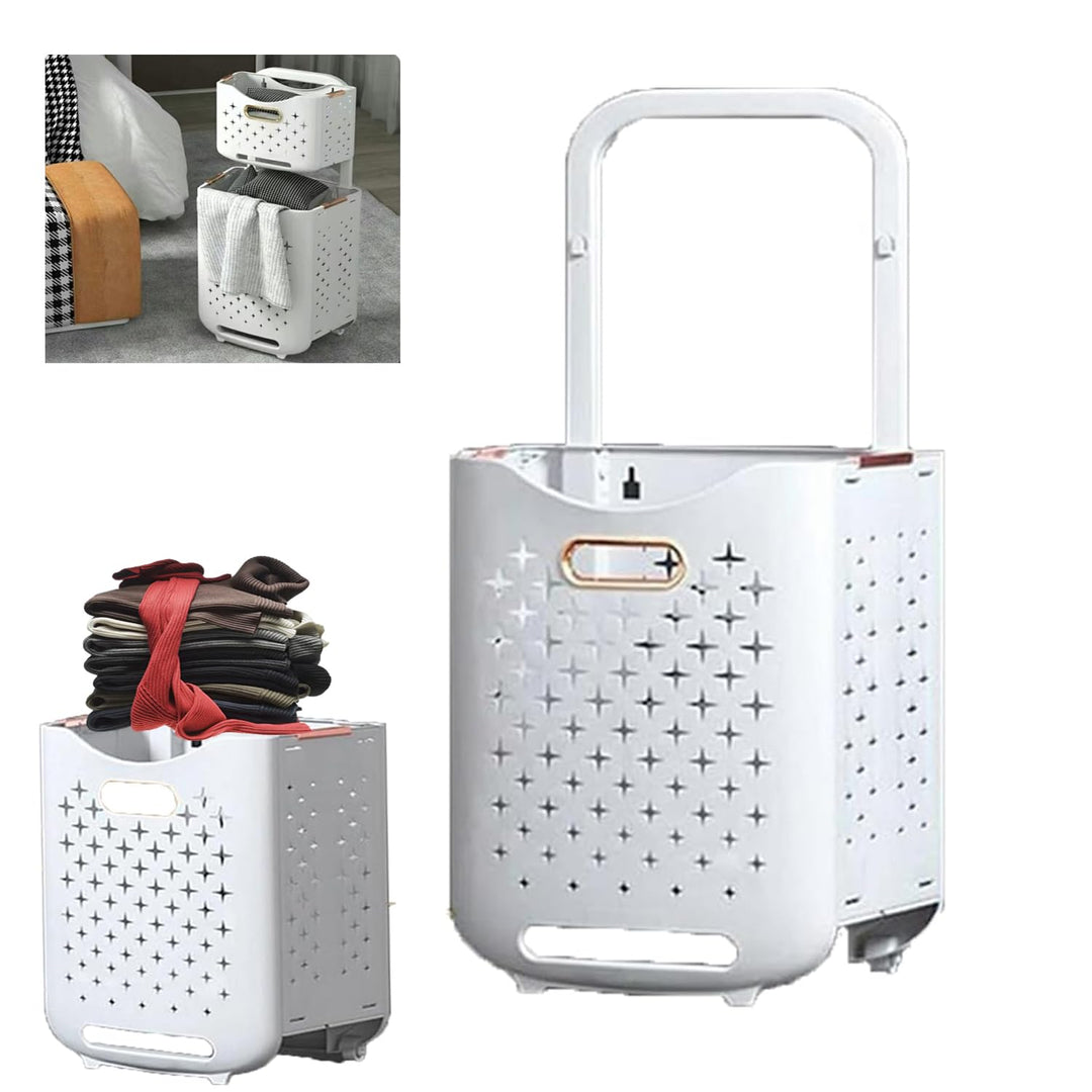 Hooha Faltbarer Wäschekorb Auf Rollen 2 Fächer Wäschekorb Plastik 77 Liter Wäschewagen für Schmutzwä