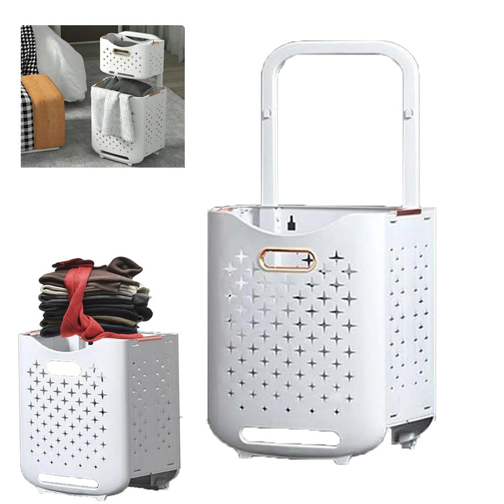 Hooha Faltbarer Wäschekorb Auf Rollen 2 Fächer Wäschekorb Plastik 77 Liter Wäschewagen für Schmutzwä