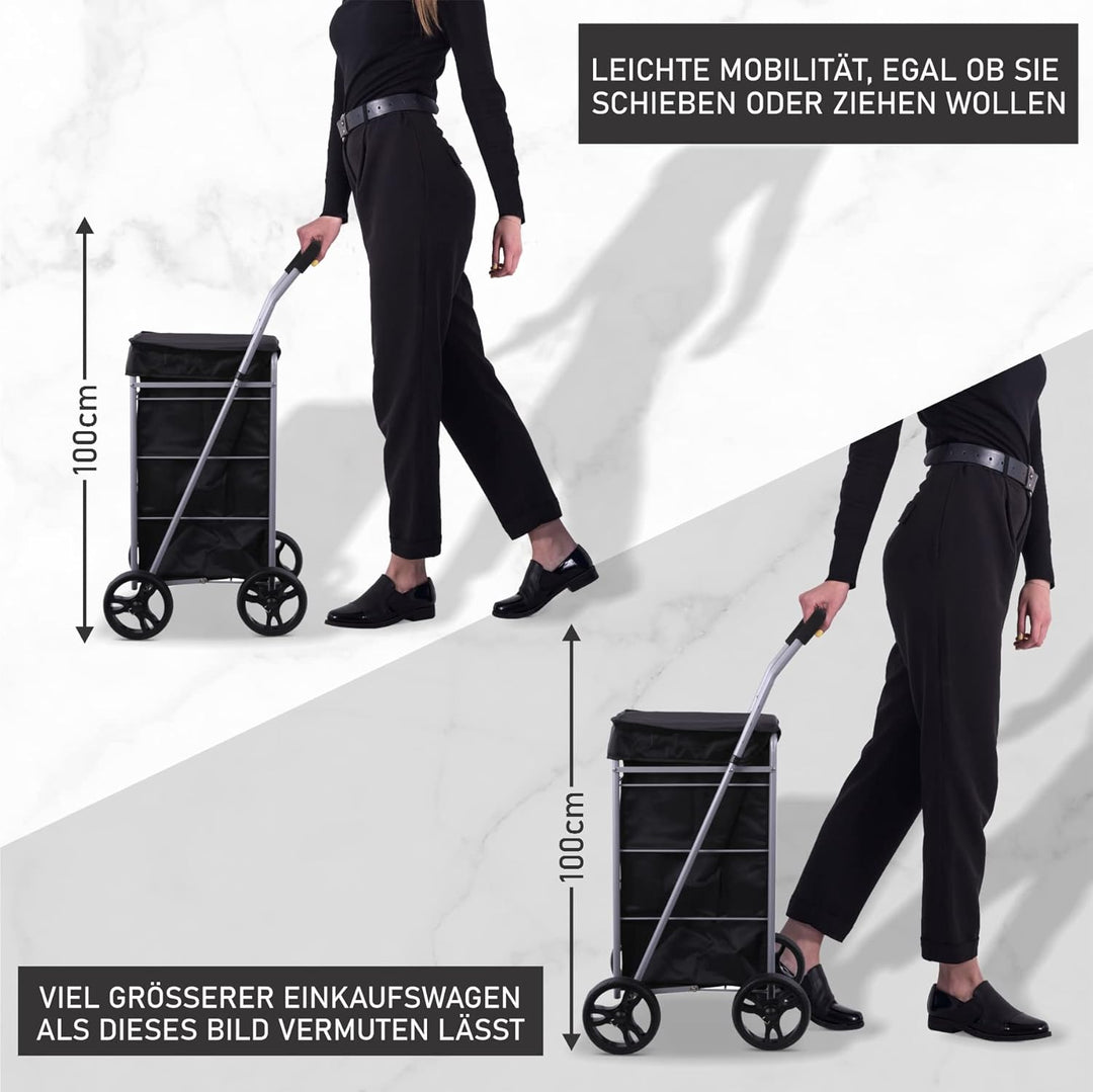 Hoppa Leichtgewichtiger 4-Rädiger Premium 2024 Modell Faltbarer Einkaufswagen Extra Grosse 64l Kapaz