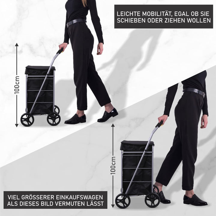 Hoppa Leichtgewichtiger 4-Rädiger Premium 2024 Modell Faltbarer Einkaufswagen Extra Grosse 64l Kapaz