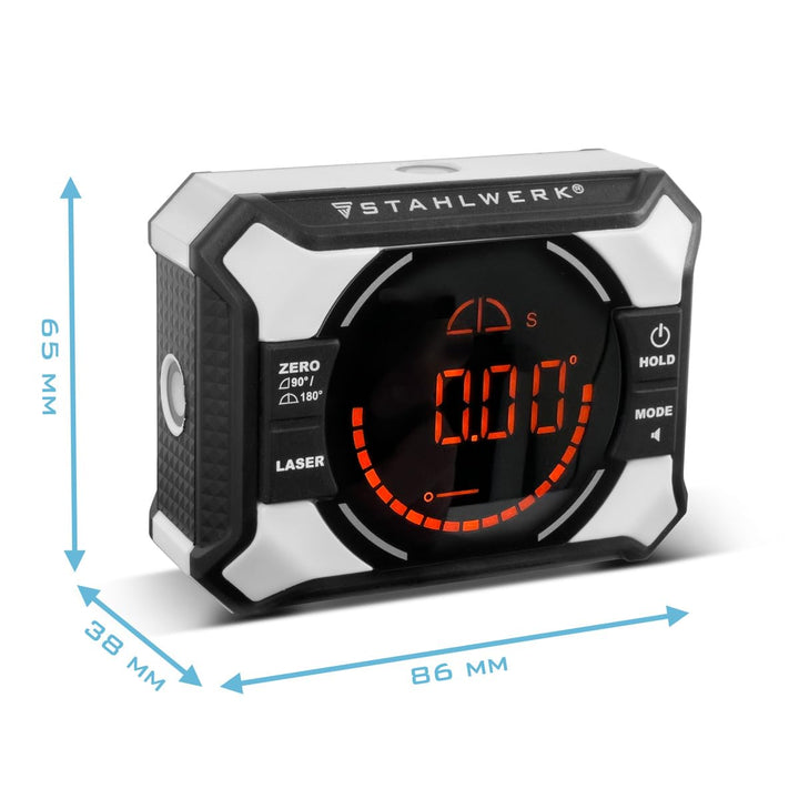 STAHLWERK Digitales Laser-Winkelmessgerät DAG-360 ST – Digitaler Winkelmesser und Level-Box, Wasserw