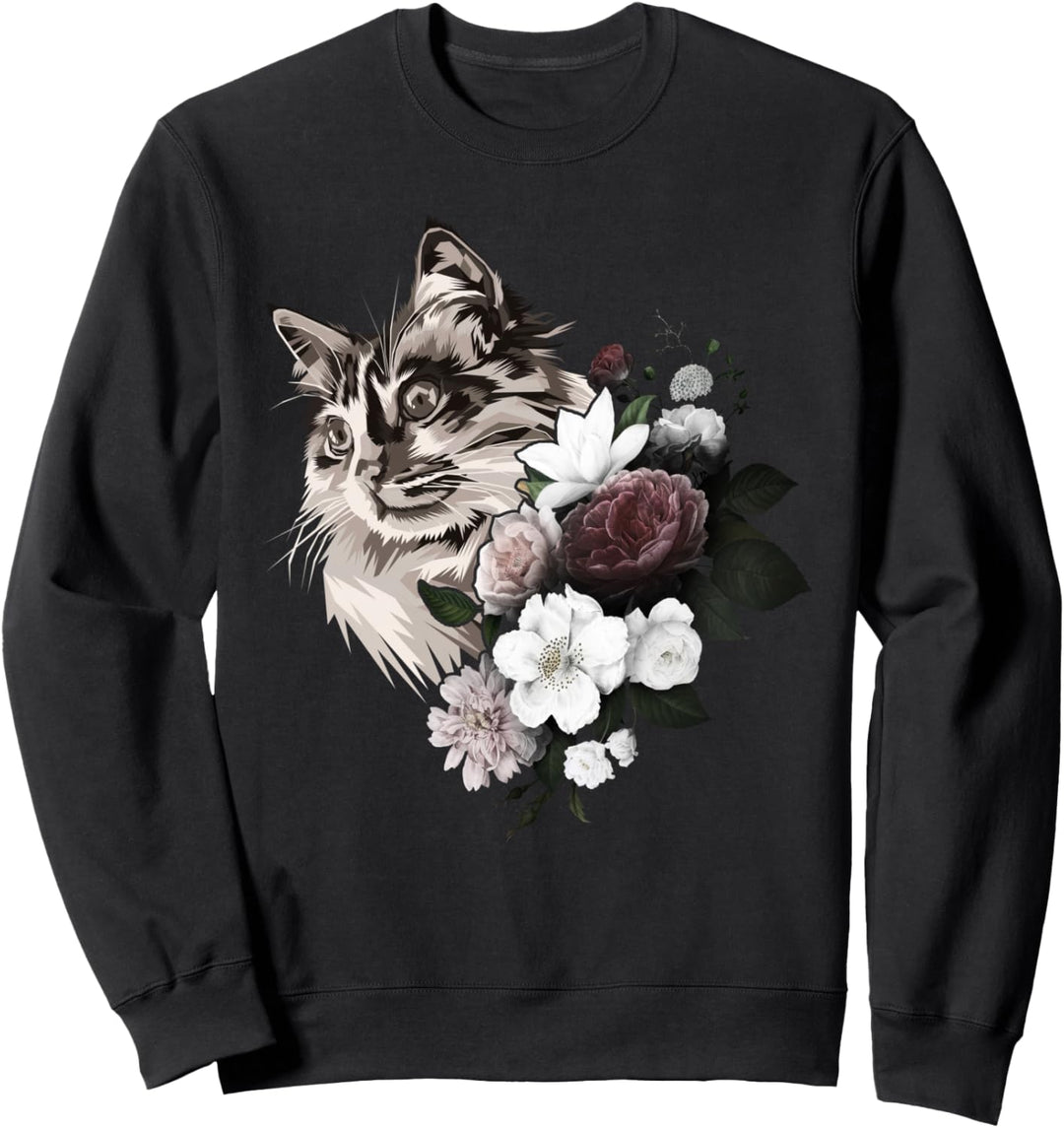 Schöne Katze mit Blumen, blumig Sweatshirt