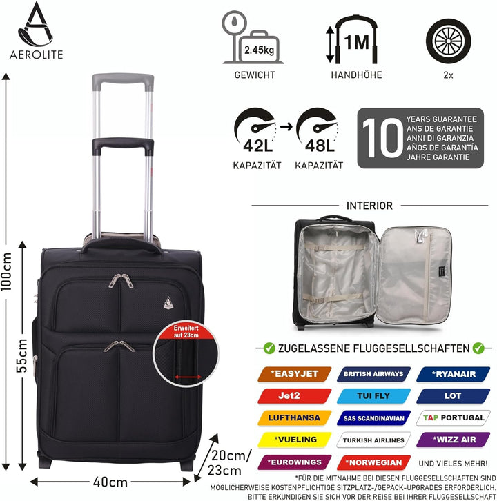 Aerolite Erweiterbar 55x40x20 auf 55x40x23 Lufthansa Eurowings 2024 Eco Handgepäck Bordgepäck mit 2