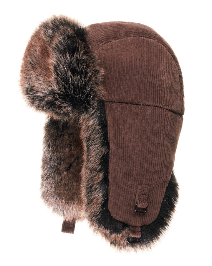 Futrzane Trappermütze aus Cord - Ushanka Herren - Fell Mütze mit Ohrenklappen S Braun - Braun Siberi