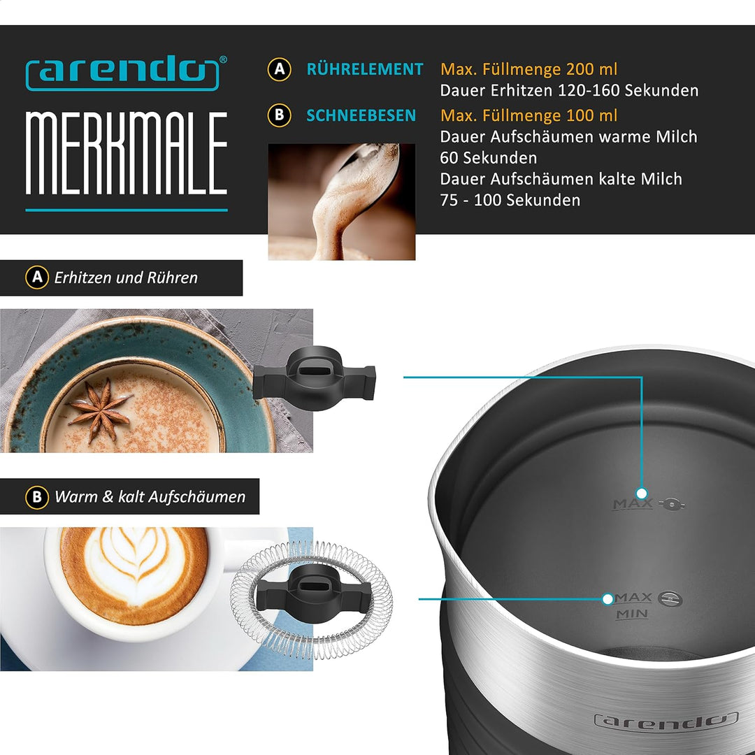 Arendo - Milchaufschäumer elektrisch - automatisch - Milk frother - Neues Modell Strix Controller -