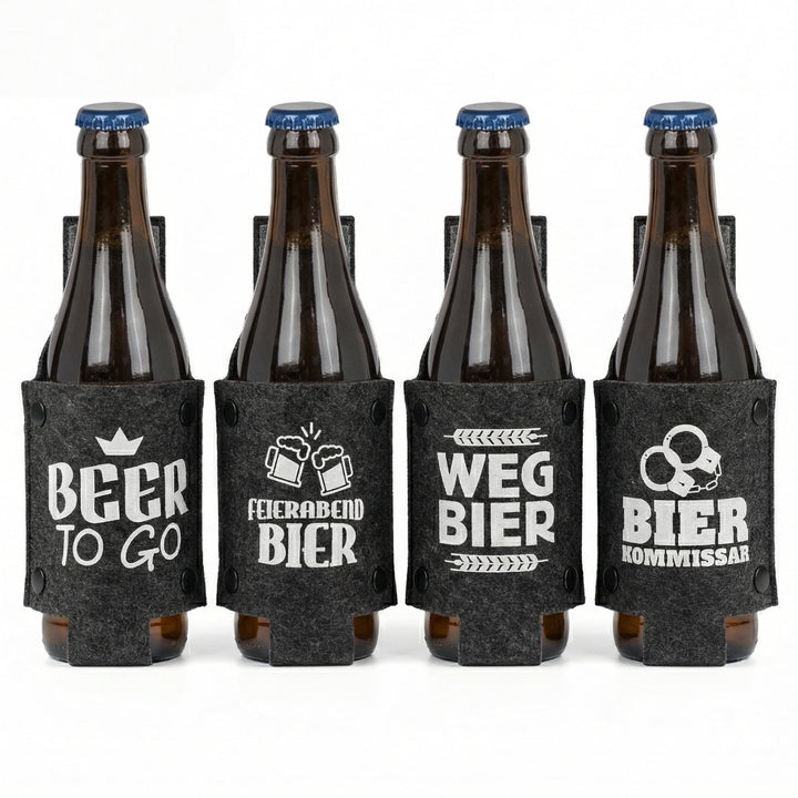 MIJOMA Bierholster 4er Set aus Filz – Bierhalter für Gürtel – tragbares Flaschenholster für unterweg