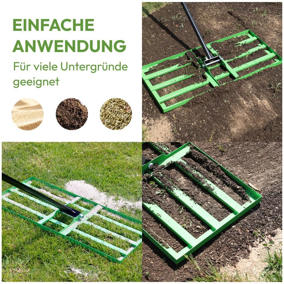 Dönges Rasenrakel 75x35 cm mit 2 Meter Stiel [für den perfekten Rasen] I Ideal zur Rasenpflege, Sand