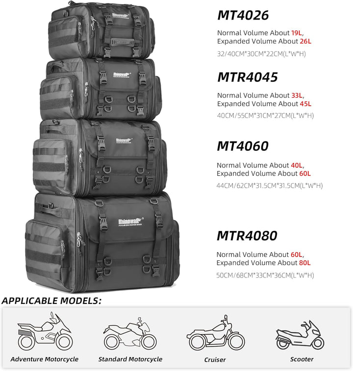 Rhinowalk Motorradtasche, Motorrad Hecktasche, wasserdichte Allwetter-/Kofferraum-/Gepäckträgertasch