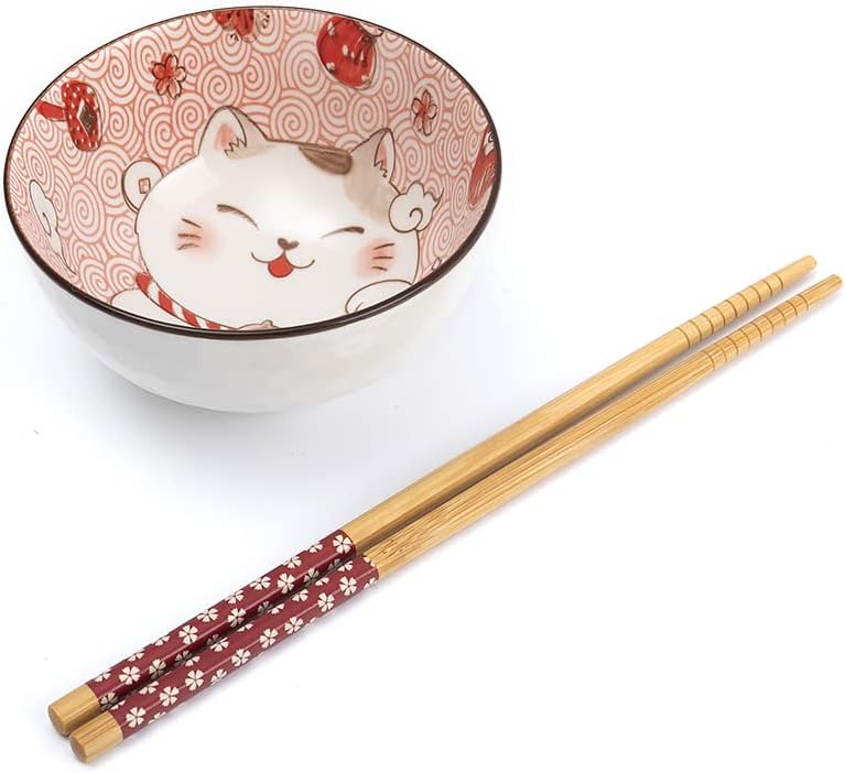 lachineuse - Set mit 4 Schalen Maneki Neko – Reisschale, Frühstück & Suppe – japanisches Geschirr au