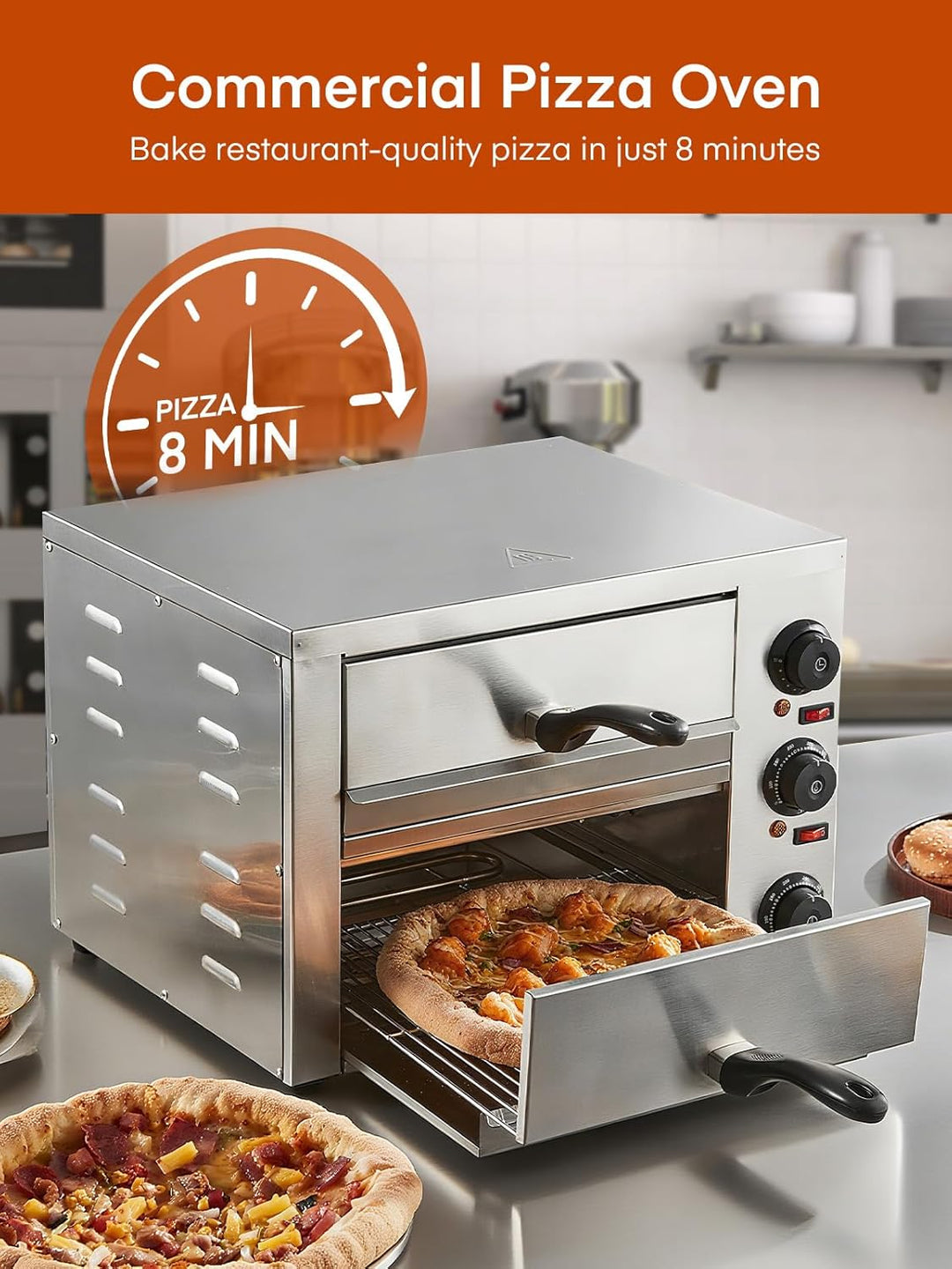 Professional Doppel Pizzaofen 3000W, 12 Zoll Kommerzieller Pizzabackofen Elektrisch Edelstahl mit 15