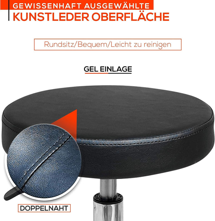 VAKON SALON - Rundocker auf hochwertigen Rollen - höhenverstellbarer Drehhocker 50-65 cm, Rollhocker