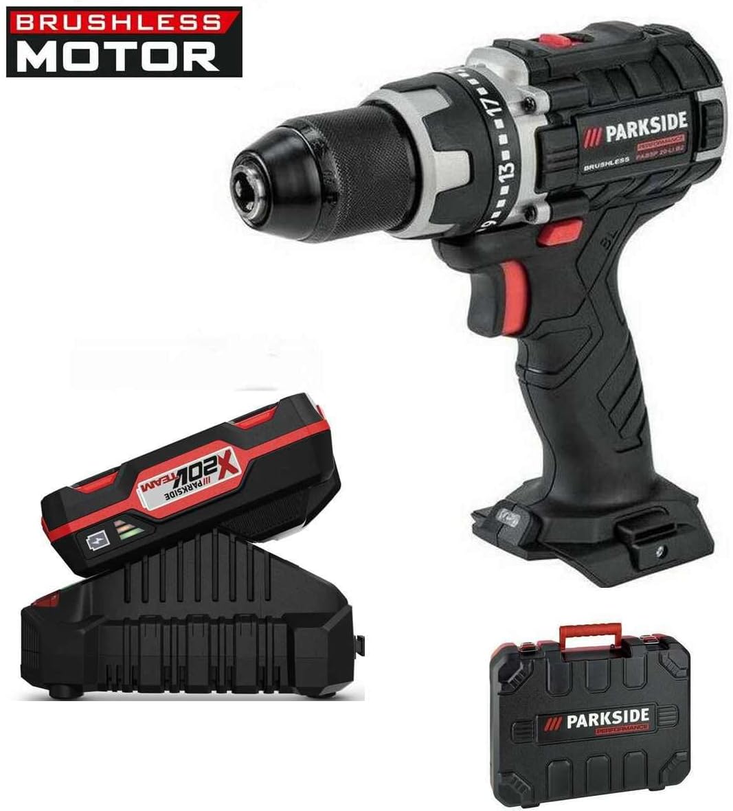 Parkside PARKSIDE PERFORMANCE Akkubohrschrauber 20 V PABSP 20 Li C3 Bruschless Motor mit Akku und La