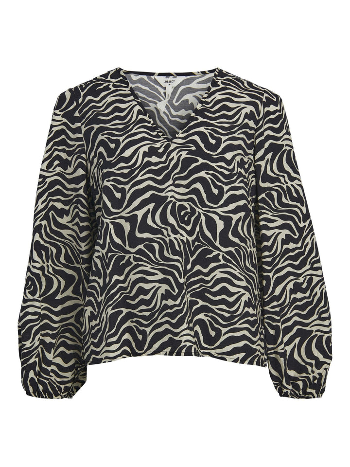 Object Damen Objleonora L/S V-Neck Top Noos Bluse, 36 Schwarz