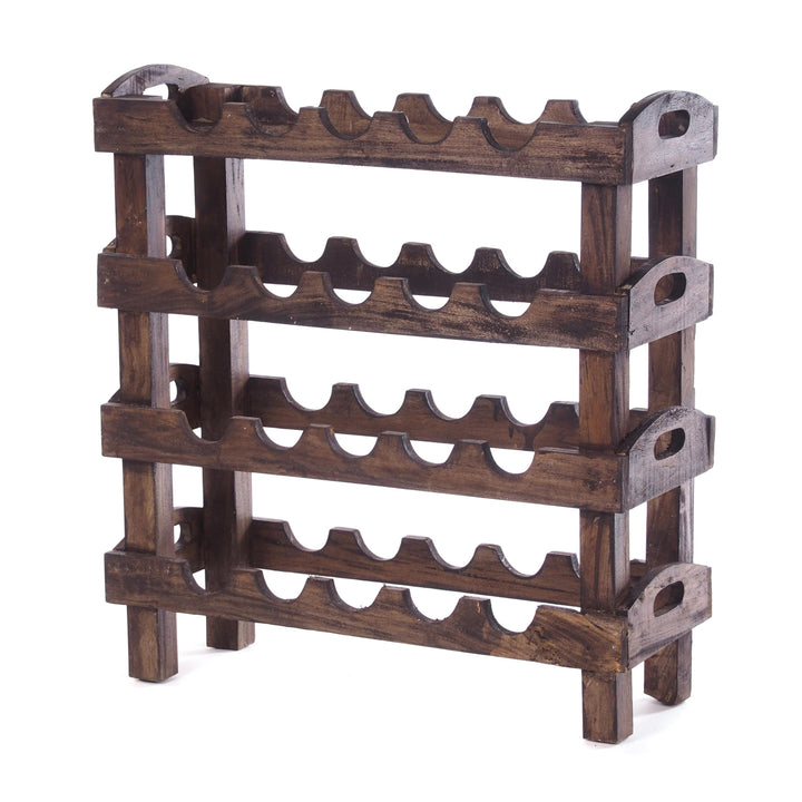 DESIGN DELIGHTS WEINREGAL Rustic | 66x61x24 cm (HxBxT), Recyclingholz, Dunkelbraun | Flaschenhalter,