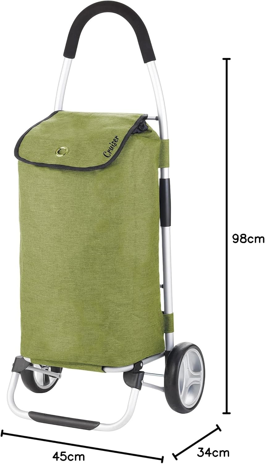 Cruiser Einkaufswagen 45ltr - Faltbare einkaufstrolley klappbar - Mit ladenhaken (Grun), Grun