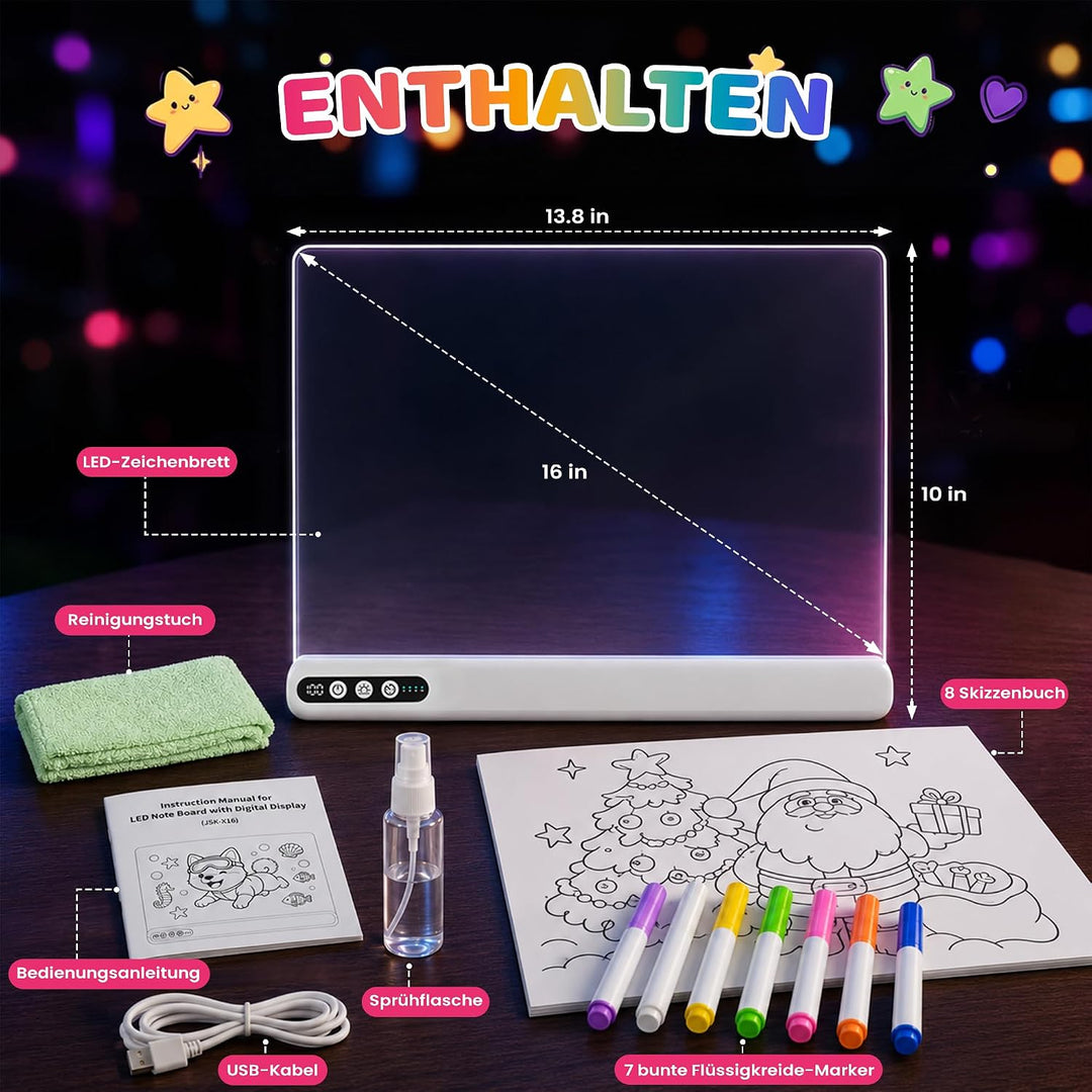 Wiederaufladbares LED Zeichenbrett und Zaubertafel,mit 8 statischen Farben &amp; 3 dynamischen Modi, Tim