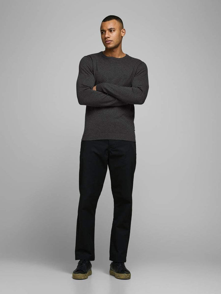 JACK &amp; JONES Male Strickpullover mit Rundhals Einfarbig Strickpullover mit Rundhals Dark Grey Melang