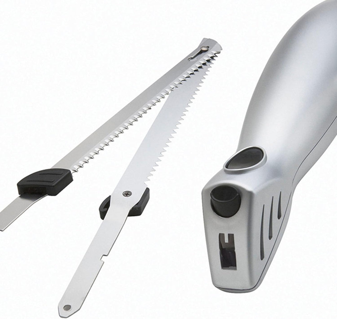 FISHTEC Easy Cut Plus Kabelloses Elektromesser mit Ladegerät und Holzständer zum Schneiden von Brot,