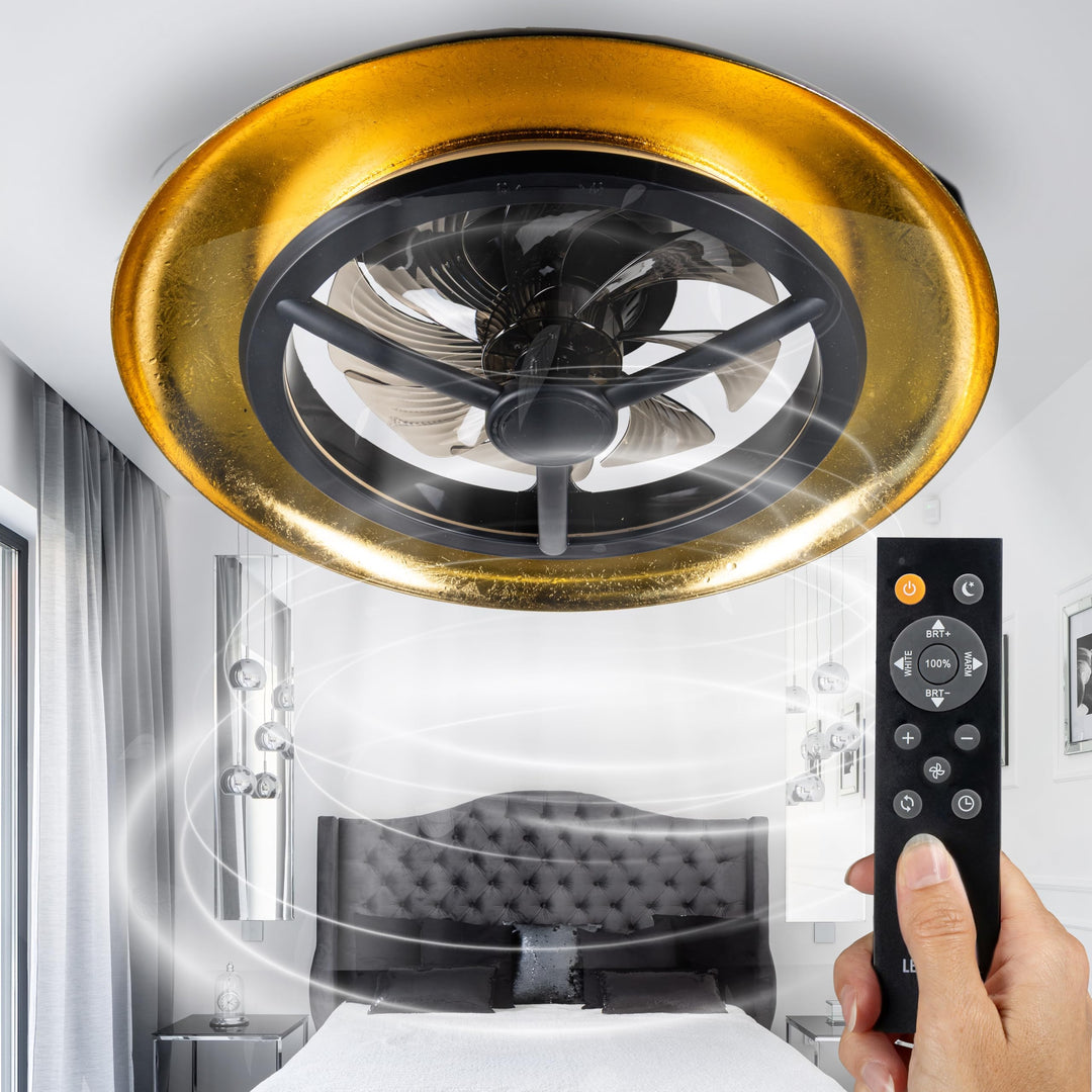Proventa Deckenventilator 55cm mit Licht und Fernbedienung Gold Ring - 4300lm LED Deckenleuchte Dimm