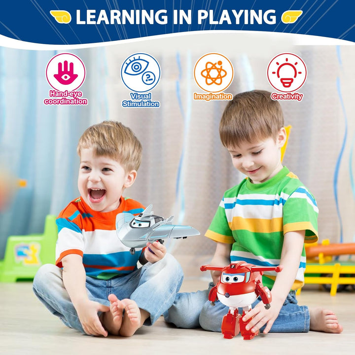 Super Wings Transforming Spielzeug 2PCS Jett & Traver, 2 in 1 Action Figur, 12,7 cm grosses Flugzeug