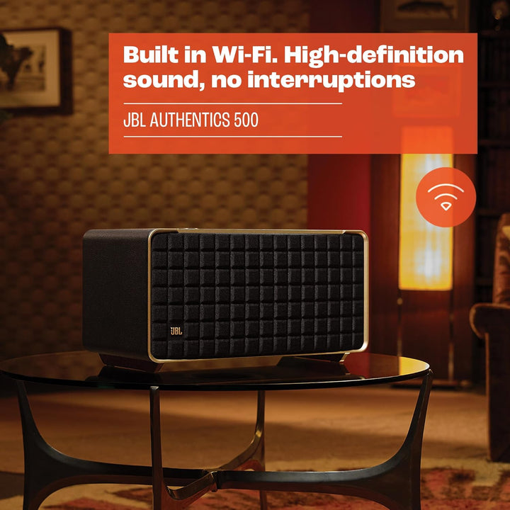 JBL Authentics 500 Hi-Fidelity Smart Home Lautsprecher – 70er Jahre Retro-Design Bluetooth Box – Mit