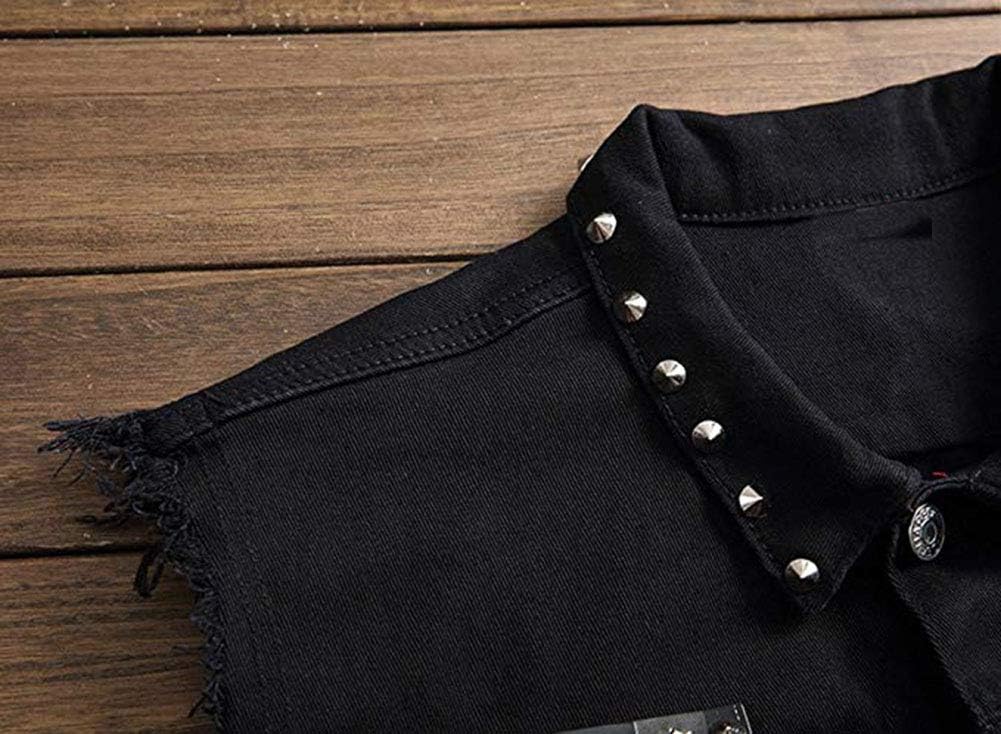 Idopy Herren Slim Fit Punk Denim Weste Ärmellose Jeans Weste Jacke mit Nieten S Schwarz, S Schwarz