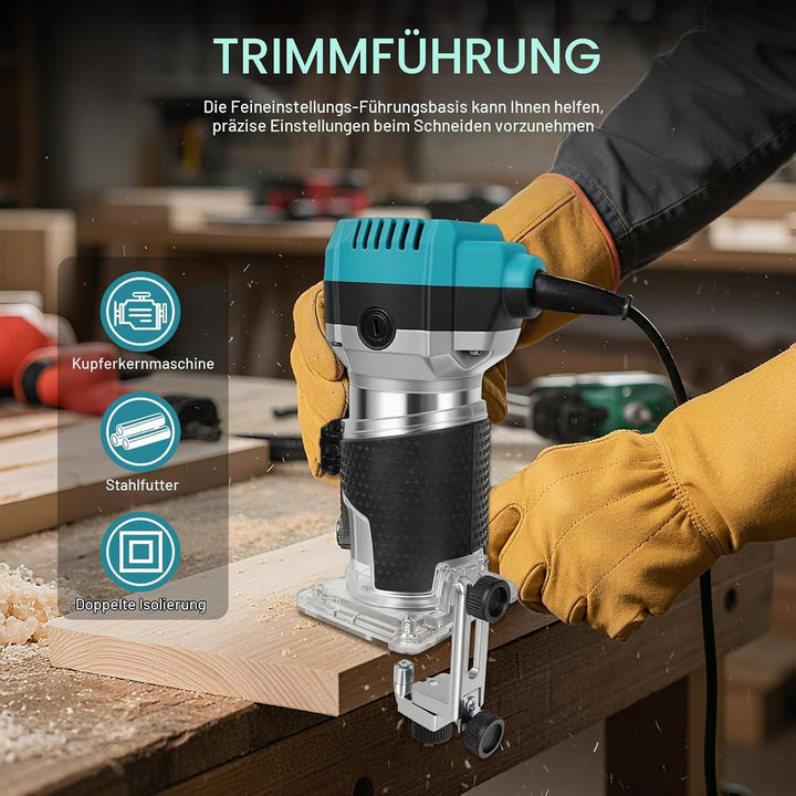 Holzfräse Oberfräse Electric Hand Holz Fräsmaschine mit Koffer - 15 Set Zubehör 980 W 330000 R/min 6