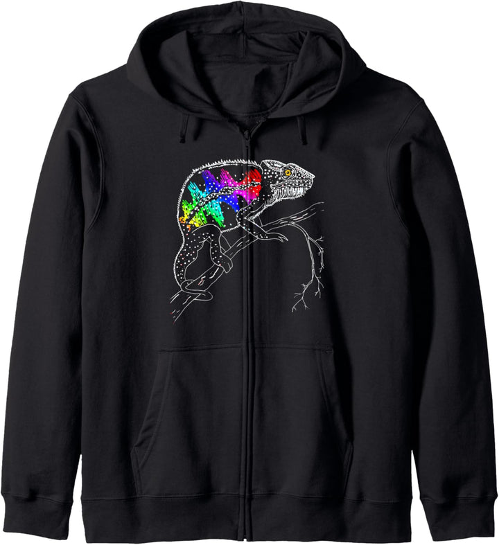 Regenbogen abstraktes Chamäleon auf Ast Kapuzenjacke