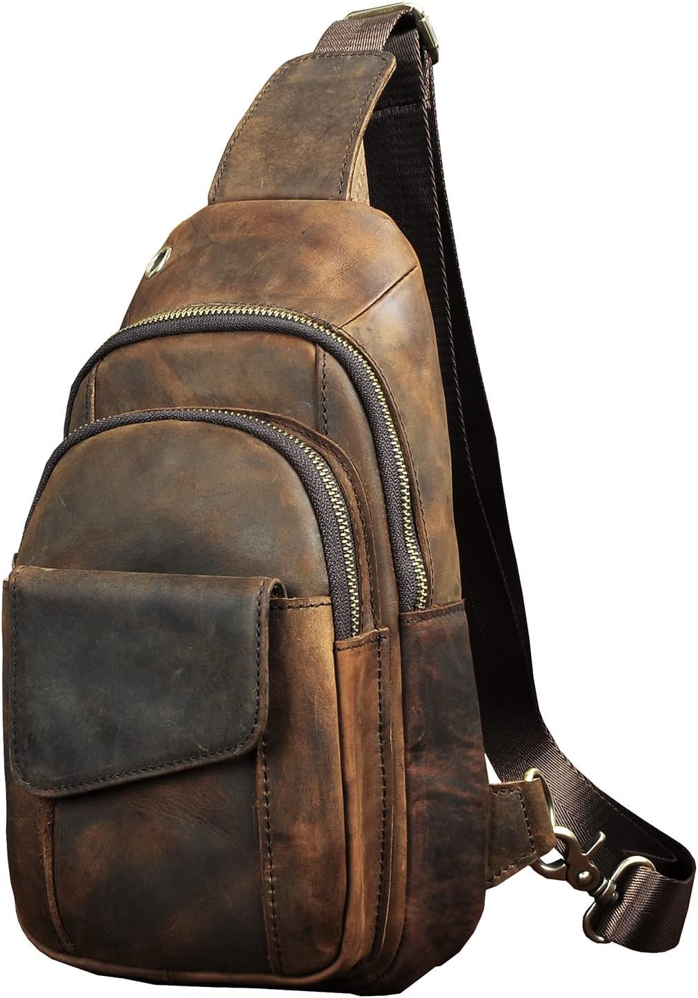Le’aokuu Herren Echtes Leder Hüfttasche Bauchtsche Brusttasche Crossbody Bag Sling Bag Schultertsche