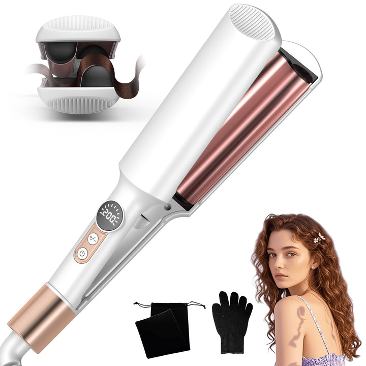 UKLISS Welleneisen, Pro Mini Welleneisen für Haare LCD-Anzeige 120-210℃, Reisegrösse Beach Waves Loc