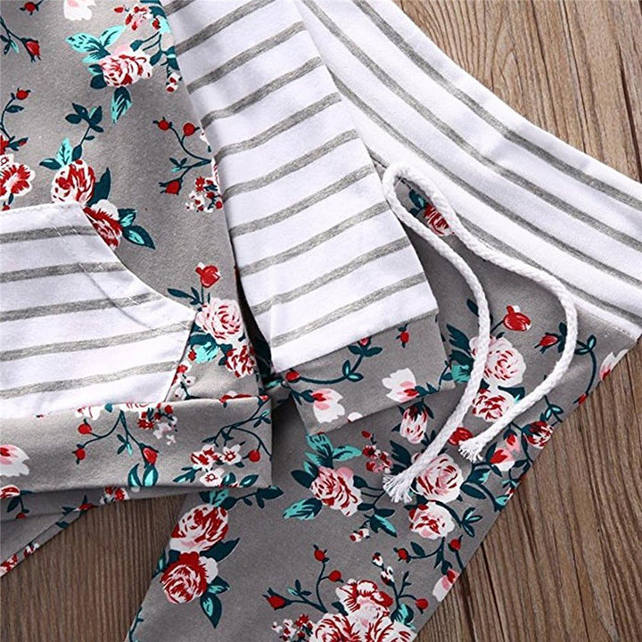 EDOTON Baby Mädchen Outfit 2 Stücke Set Gestreifte Blumen Hoodies mit Tasche Top + Lange Hosen Sweat
