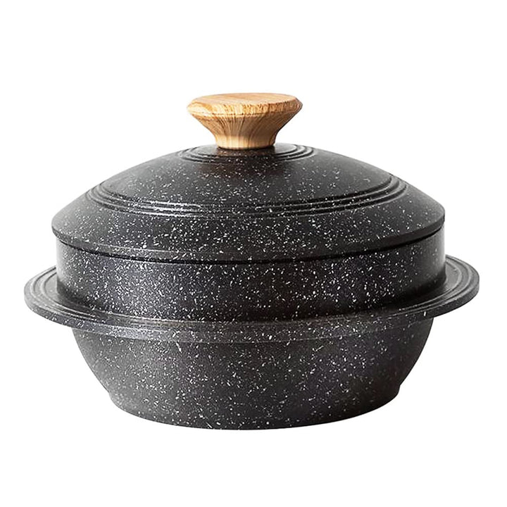 Koreanische Steinschale mit Deckel, 20 cm Dolsot Bibimbap Schale für Hot Pot Suppe, 2,3 L - Schwarz