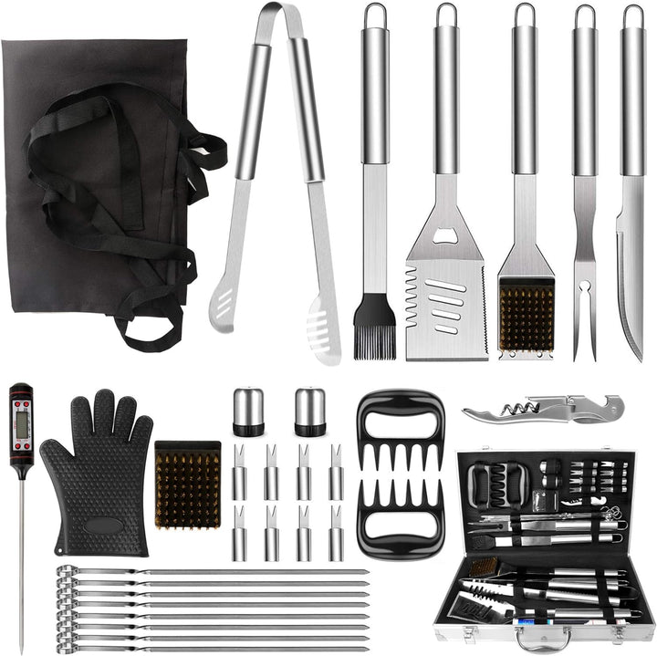 NEXGADGET BBQ Grillbestecksets, 32PCS extra Dickes Edelstahl Grillzubehör mit Langen Griffen, Grillz