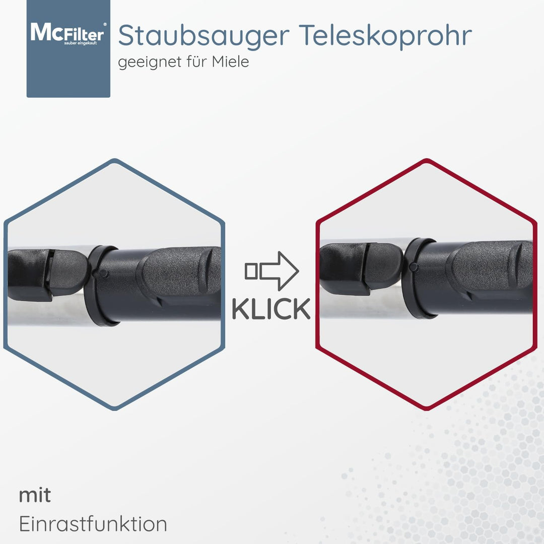 McFilter | Teleskoprohr geeignet für Miele Complete C3 Staubsauger Serie, Staubsaugerrohr mit Anschl