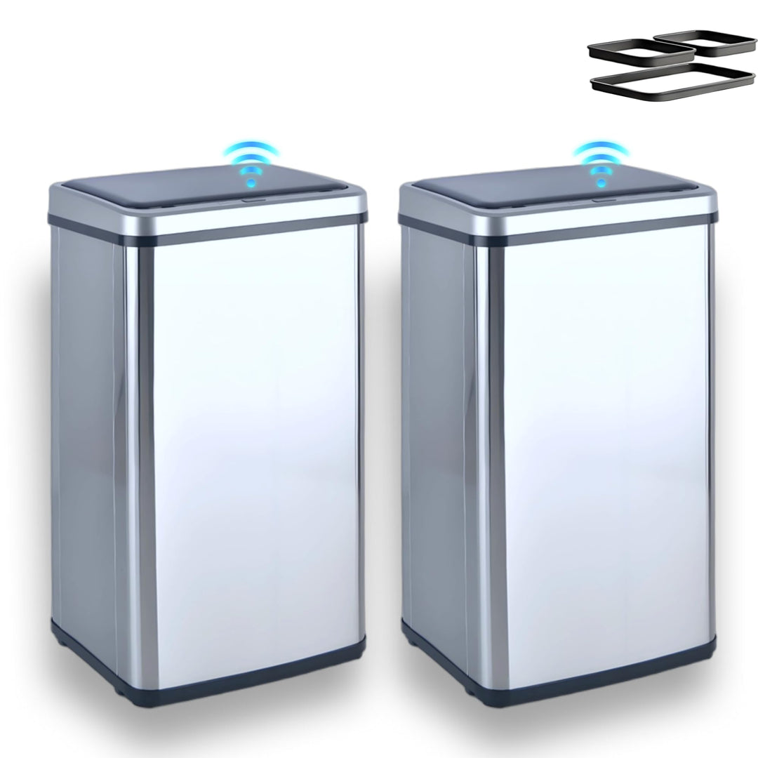 Sensor Mülleimer 2er Set (2x50L) – Automatische Abfalleimer Küche mit Deckel, Edelstahl, geruchsmini