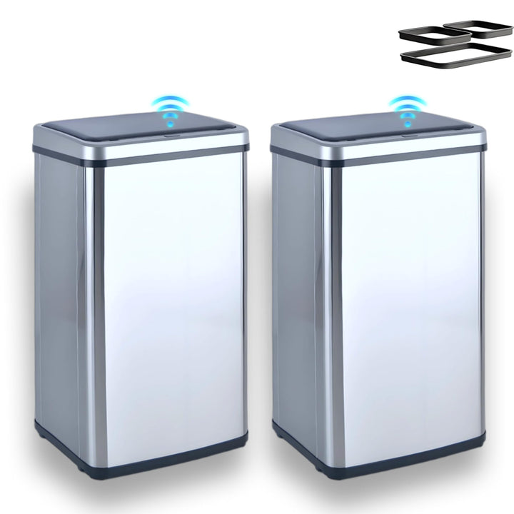 Sensor Mülleimer 2er Set (2x50L) – Automatische Abfalleimer Küche mit Deckel, Edelstahl, geruchsmini
