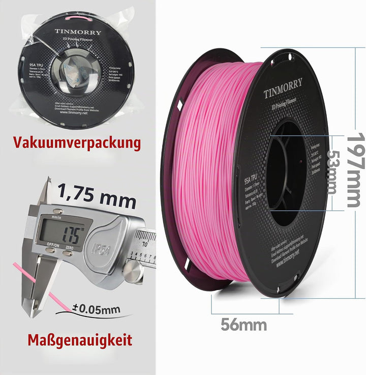 TINMORRY TPU Filament 1.75 mm, TPU 95A Flexibles 3D Drucker Filament mit glänzender Oberfläche, Geei