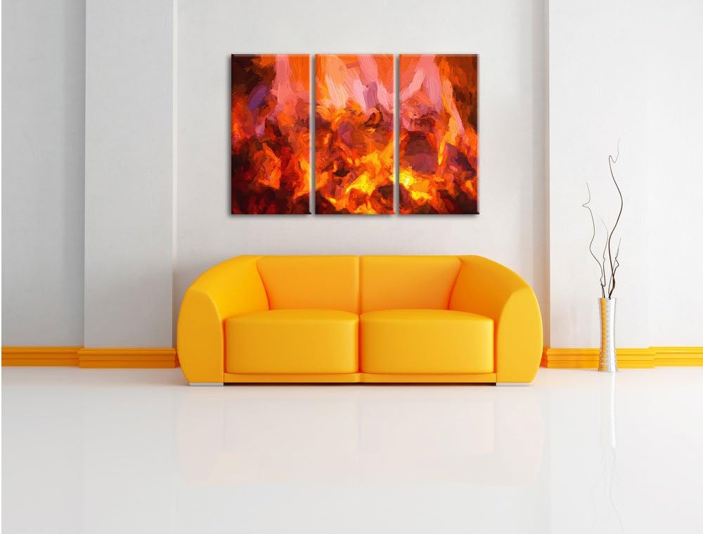 Pixxprint Kaminfeuer Pinsel Effekt 3-Teiler Leinwandbild 120x80 Bild auf Leinwand