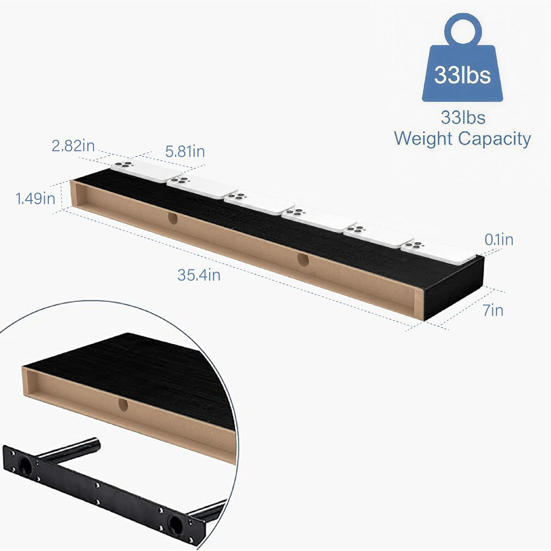 Schweberegale Schwarz 2er Set – Wandboard 90 cm aus Holz mit PVC-Beschichtung, Moderne Wandregale fü