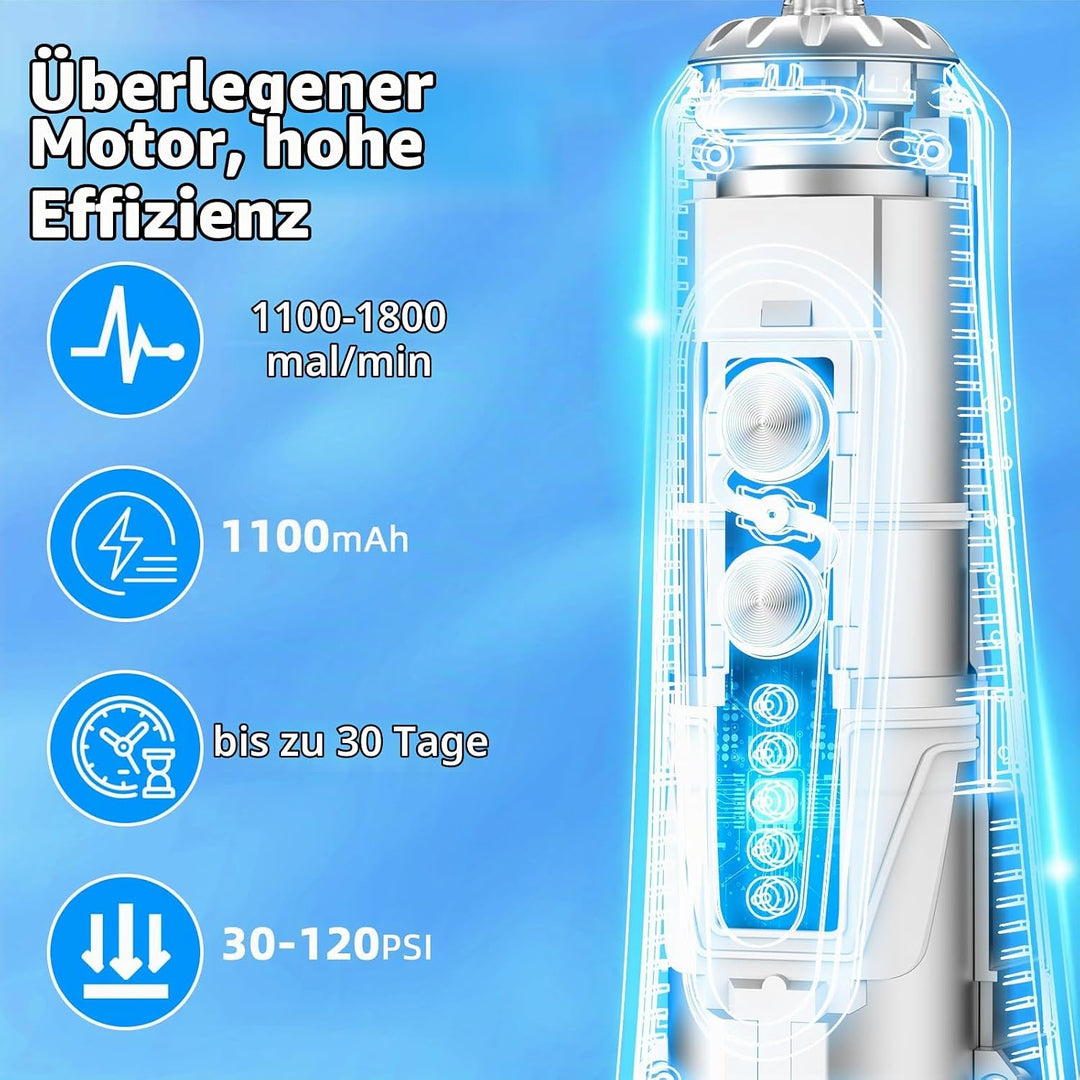 Munddusche Kabellos,Elektrische Zahnreiniger 5 Modi&amp;300ML, Munddusche Testsieger mit 6 Jet-Tipps, Tr