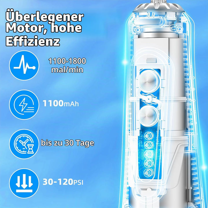 Munddusche Kabellos,Elektrische Zahnreiniger 5 Modi&amp;300ML, Munddusche Testsieger mit 6 Jet-Tipps, Tr