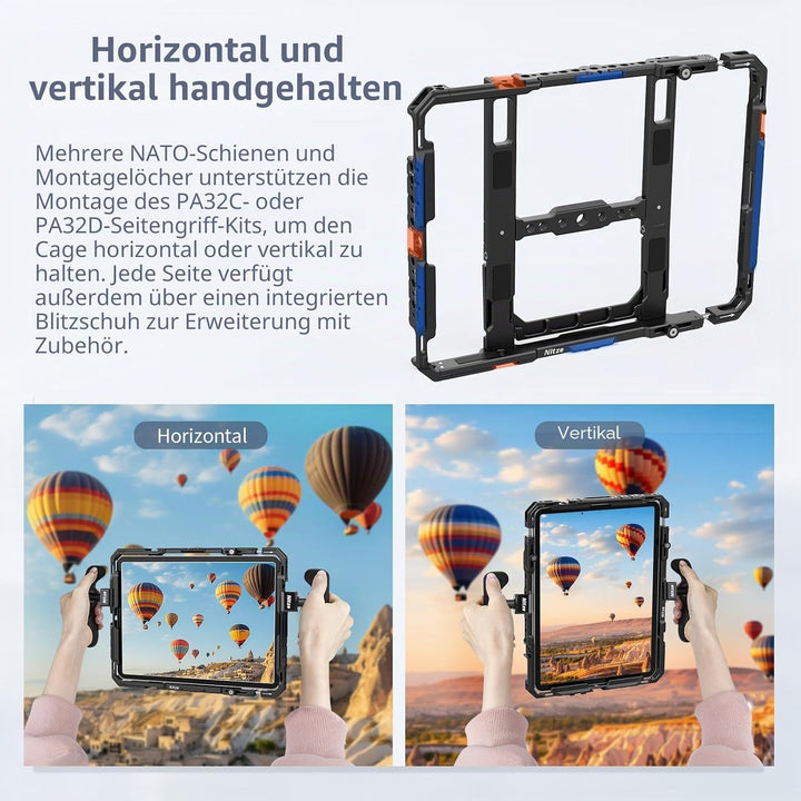 Nitze iPad Cage für iPad/iPad Air/iPad Pro 9.7"/10.5"/11", iPad Cage mit Eingebautem Cold Shoe und M